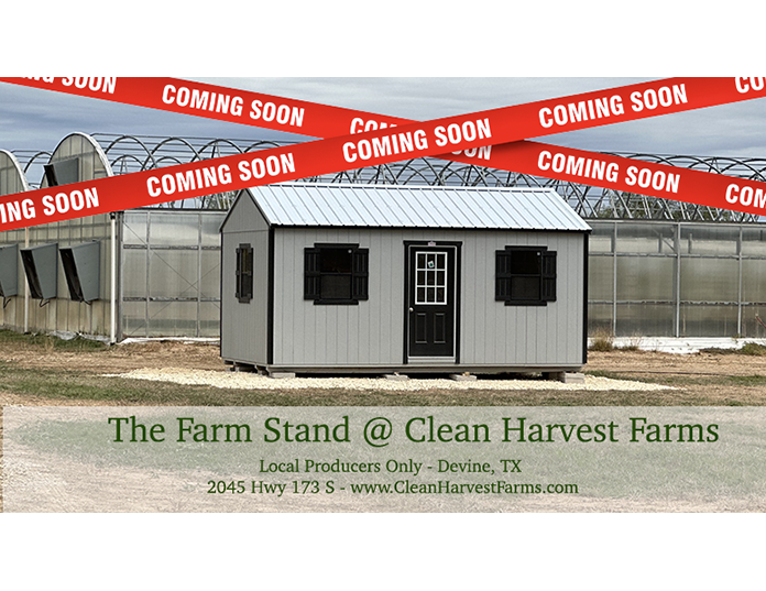 the farm stand at Clean Harvest Farms Local producers market in Devine, TX